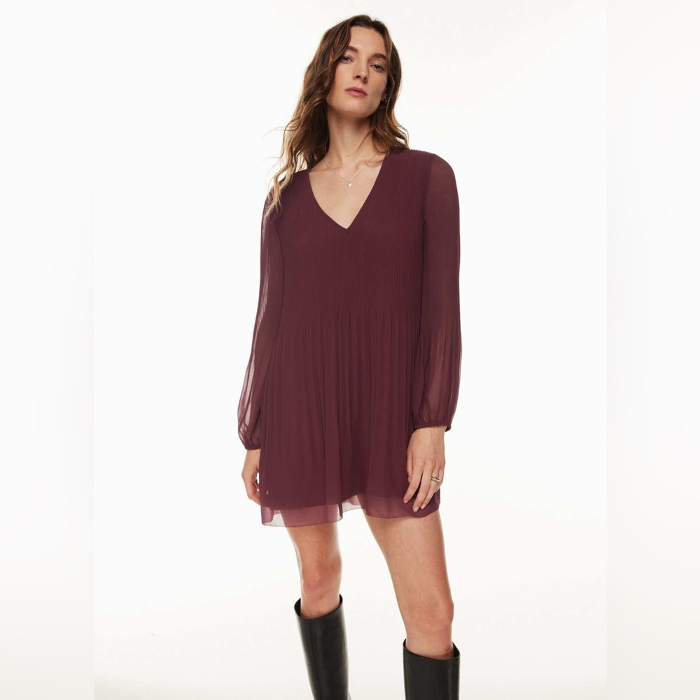Reitmans Pleated Accordion Chiffon Dress | Burgundy